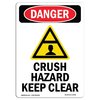 Signmission Safety Sign, OSHA Danger, 14" Height, Aluminum, Crush Hazard Keep Clear, Portrait OS-DS-A-1014-V-2449